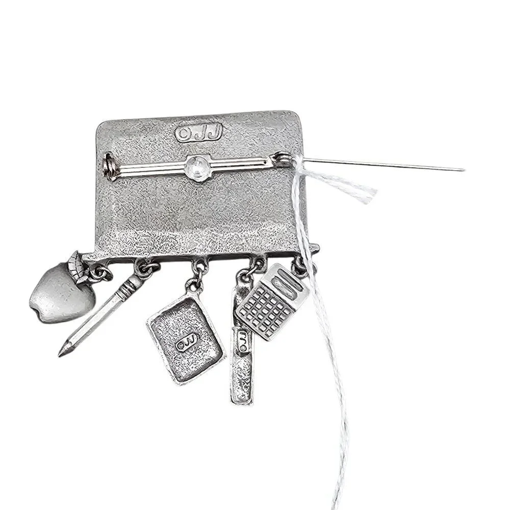 JJ Jonette Jewelry Vintage Silver Tone Math Teachers Classroom Charms Brooch Pin